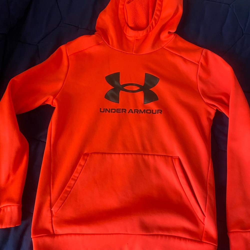Under Armour Bright Orange Pullover Hoodie with Black Logo